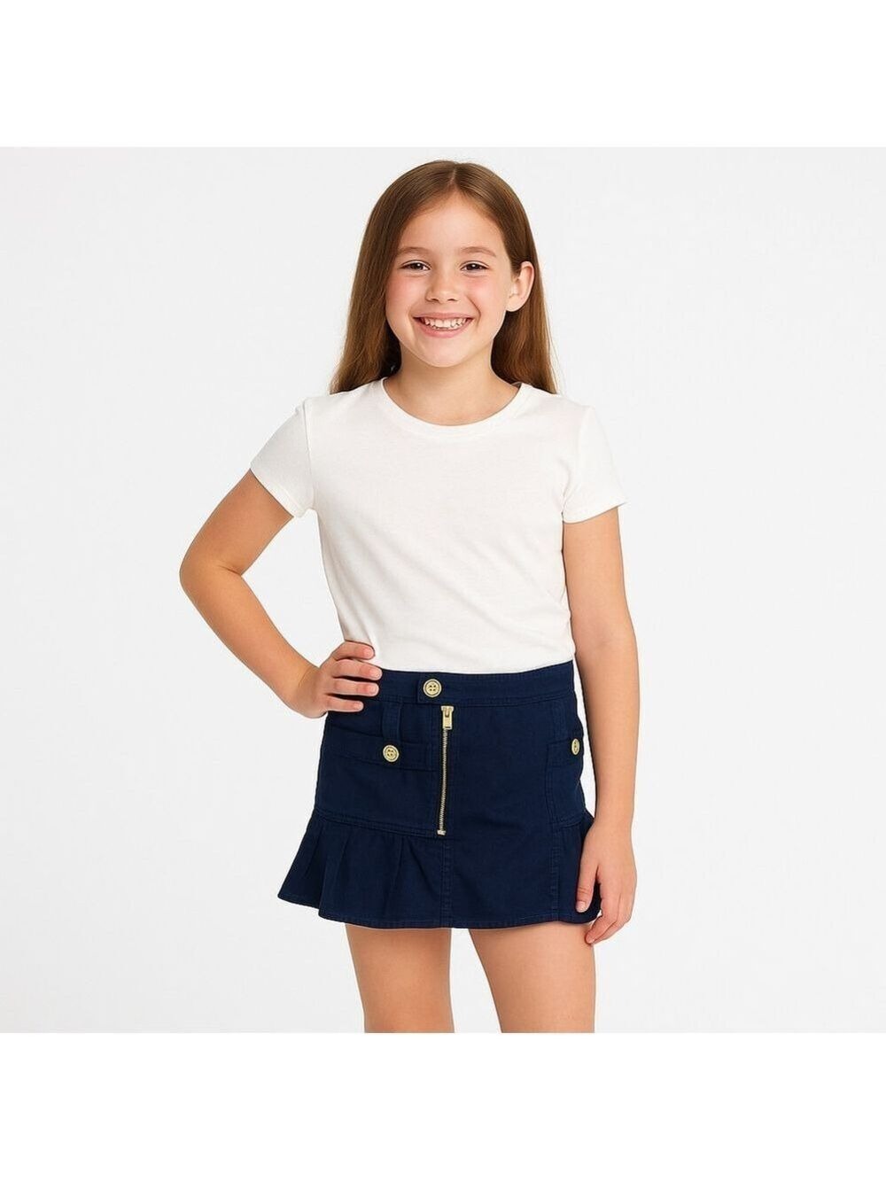 Juicy Couture Girl’s Size 8 Navy Blue Ruffle Skirt with Gold Zipper Hardware